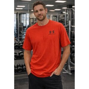 Under Armour Mens XL Loose Fit Short Sleeve Graphic T-Shirt Orange Red Logo